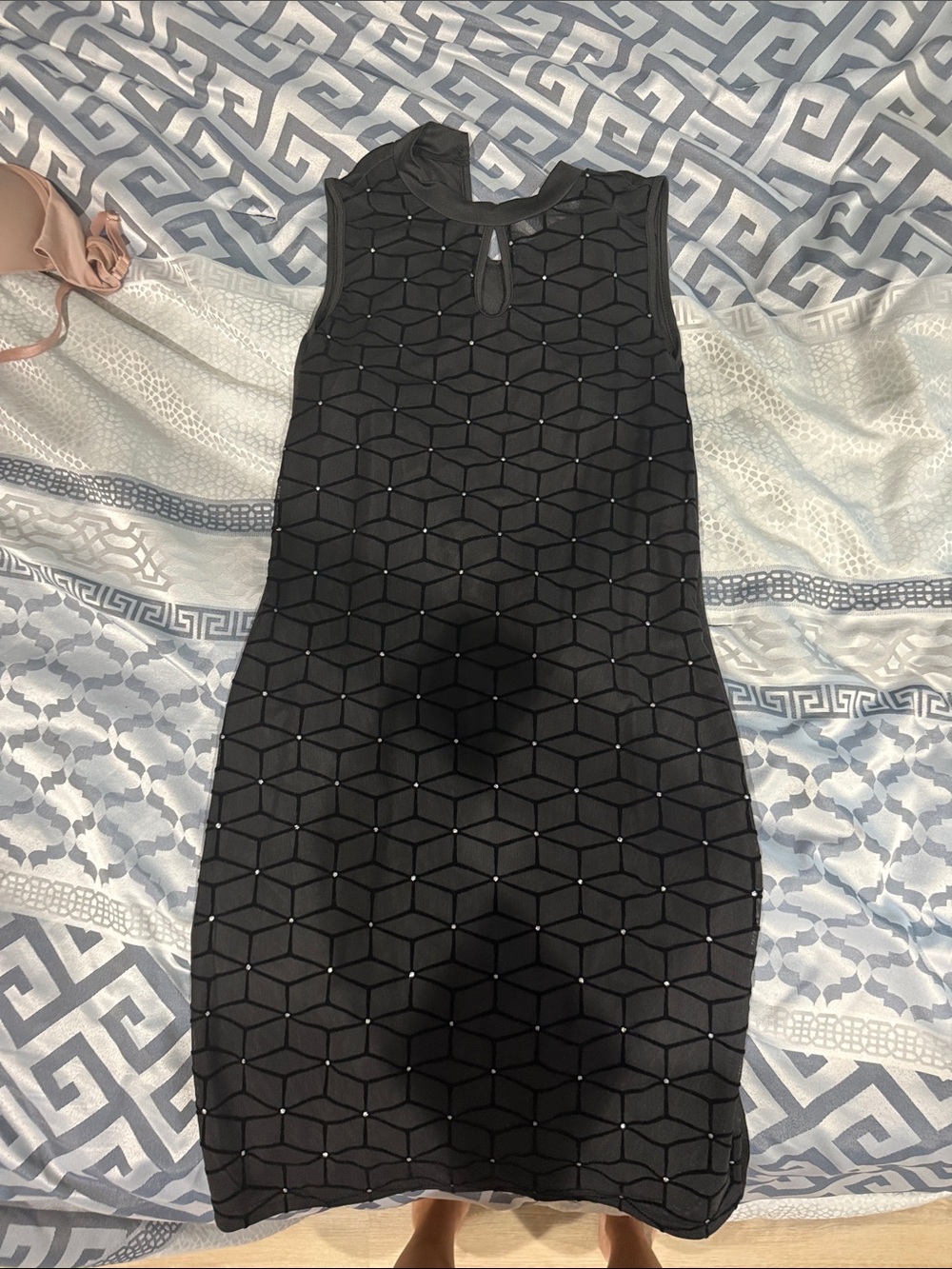 SHEIN Black Sleeveless Geometric Midi Dress
